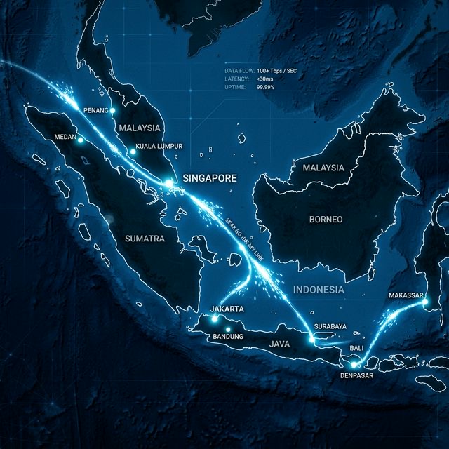 Red de cable submarino de fibra óptica INSICA conectando Singapur e Indonesia a 480 Tbps