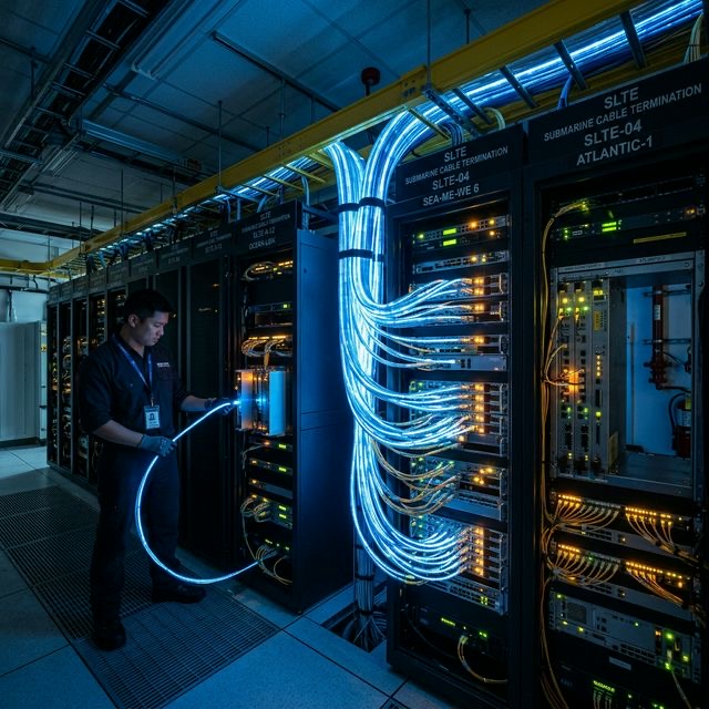 Conexión de terminales SLTE en la estación de aterrizaje del cable submarino INSICA en Singapur