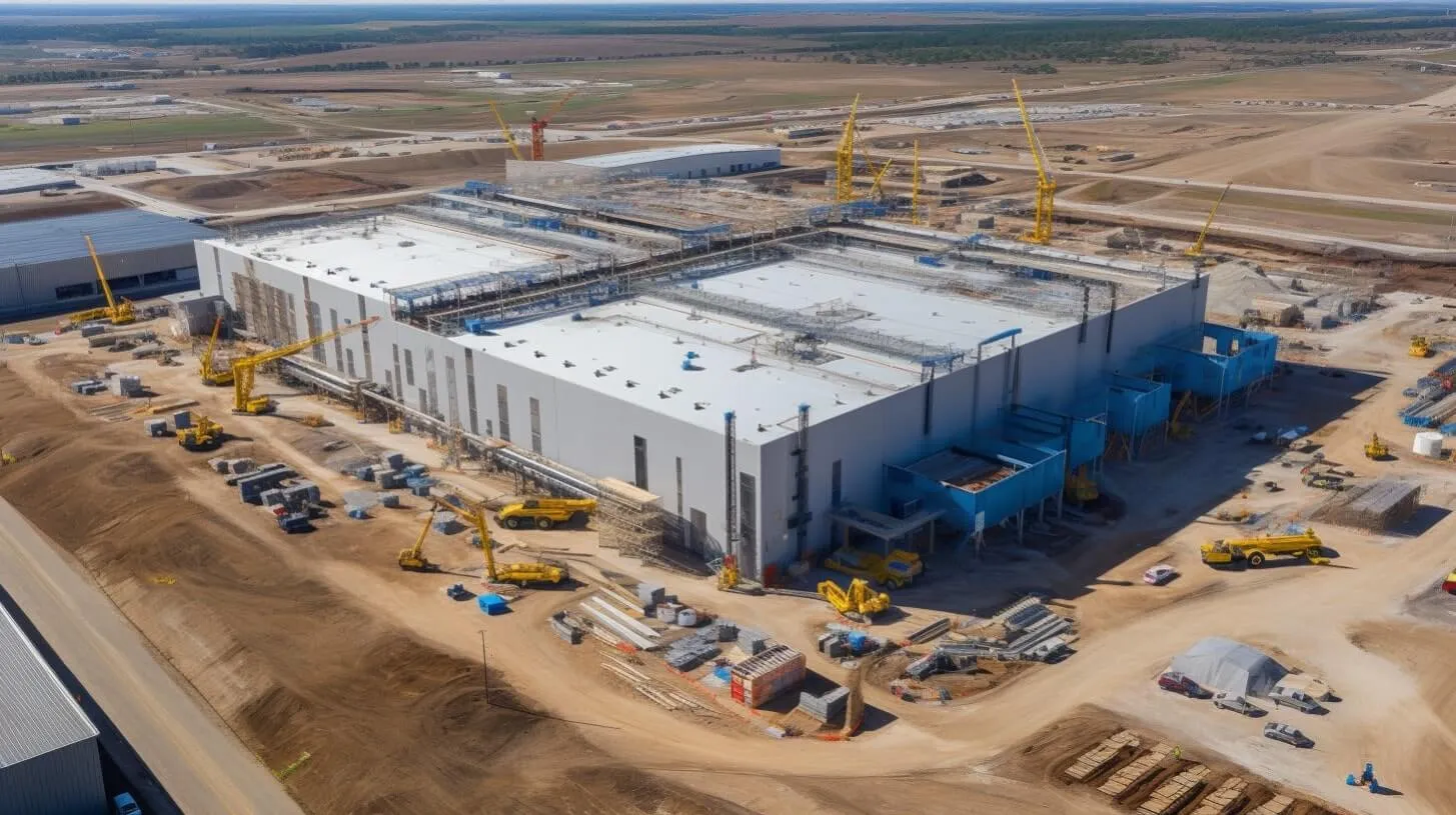 Aerial View of a Sizable Construction Site with a Large Computer Facility