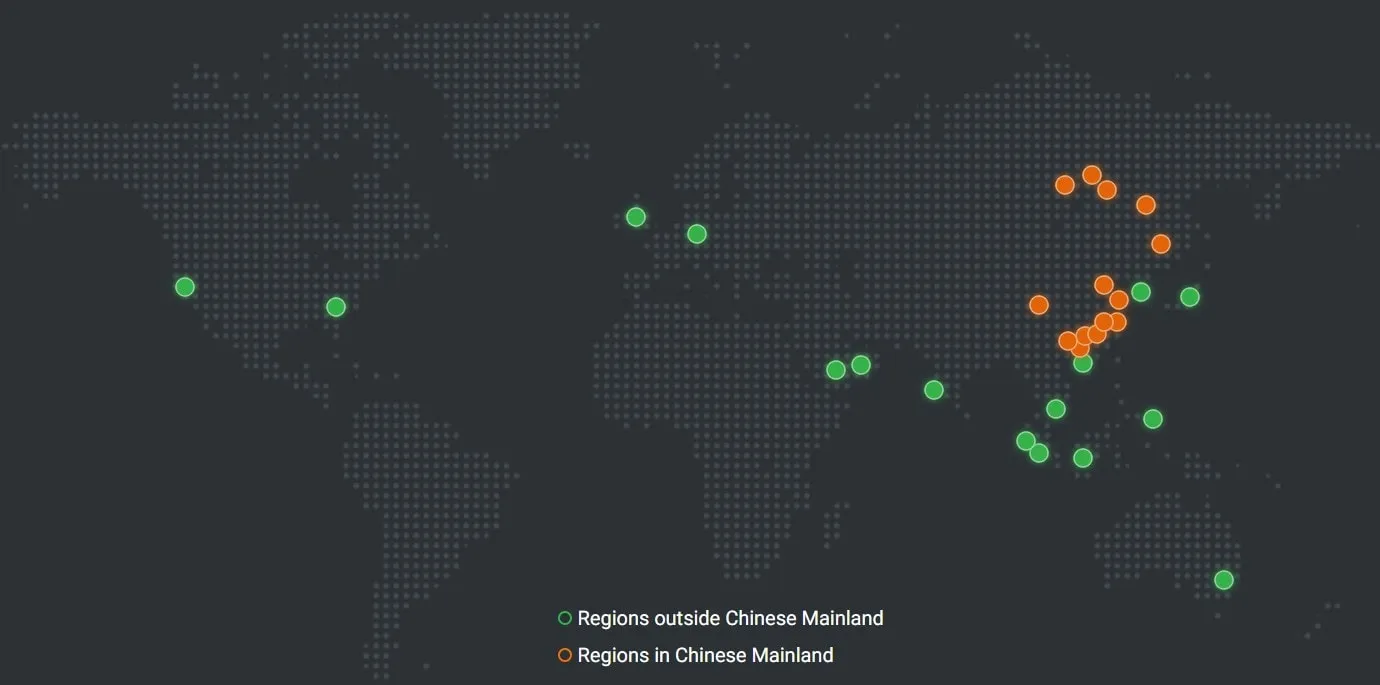 Las regiones de Alibaba Cloud alrededor del mundo en un mapa 2023