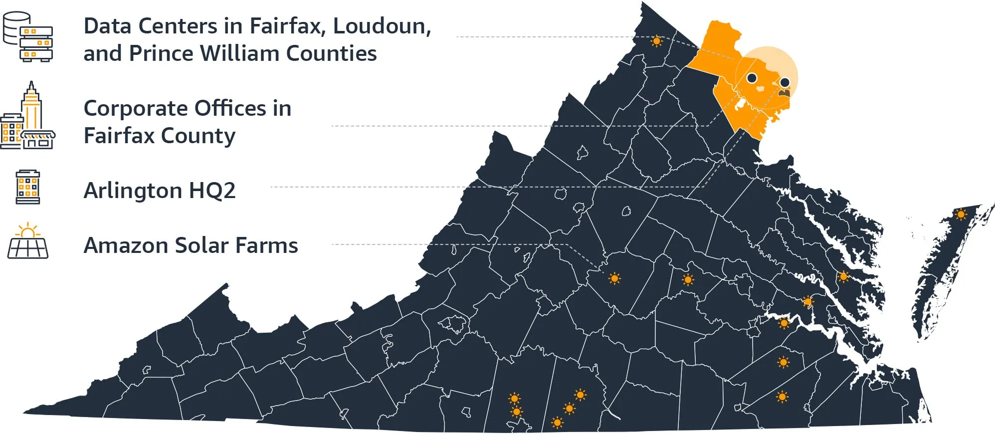 Amazon Web Services AWS Mapa de Virginia