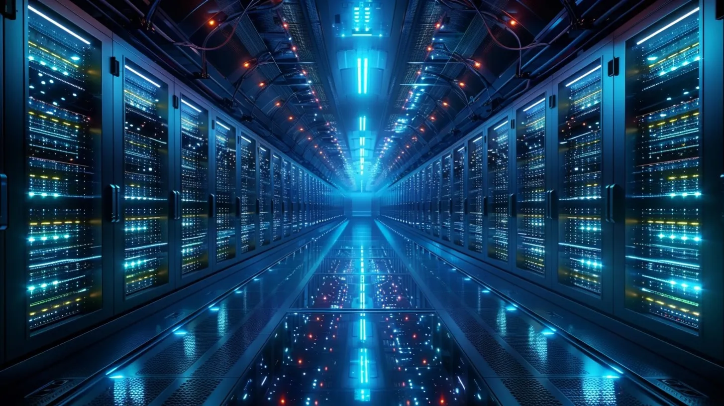 Inteligencia artificial Machine Learning ML Futuristic Data Center AI Factories Corridor