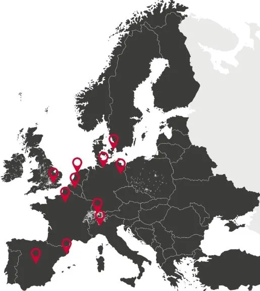 Mapa de ubicaciones de los centros de datos AtlasEdge en Europa