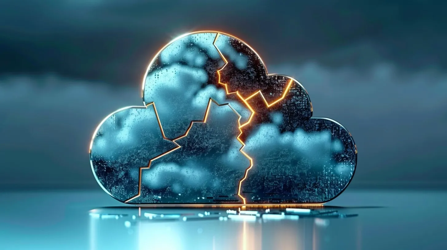 Desafíos y desventajas que muestran las grietas brillantes en el reflejo fragmentado del cielo cambiante