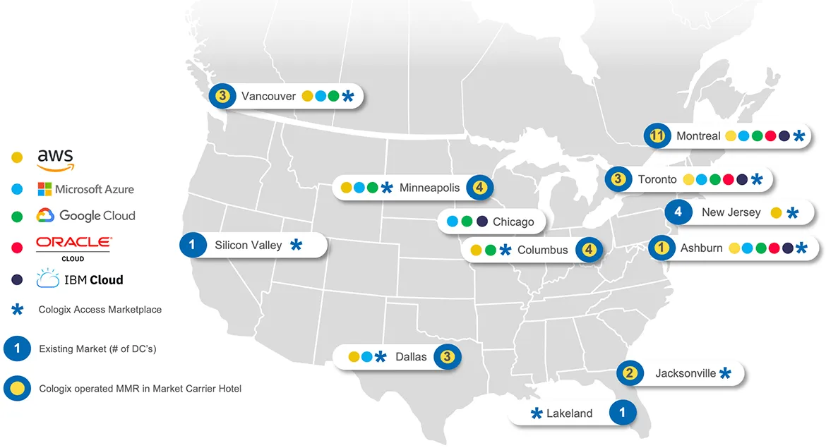 Mapa de rampa de acceso a la nube de Cologix Data Centers