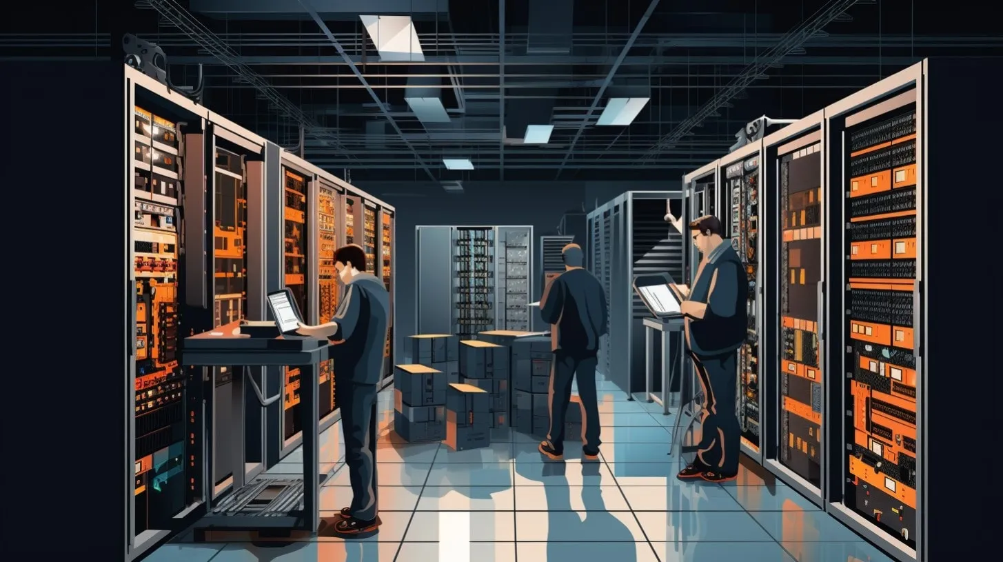 Servidores y Técnicos de Computación que Trabajan en el Espacio