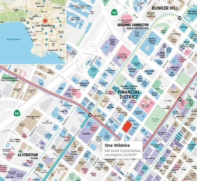 One Wilshire Carrier Hotel Location Map 624 South Grand Avenue Los Angeles California