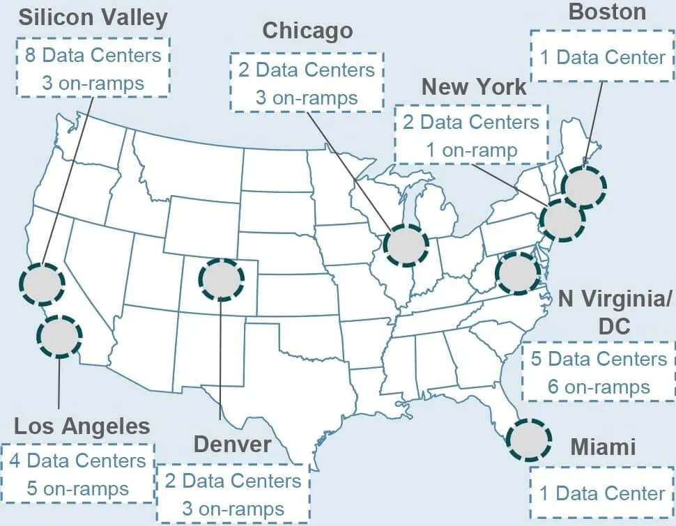 CoreSite Realty Data Center Mapa Estados Unidos