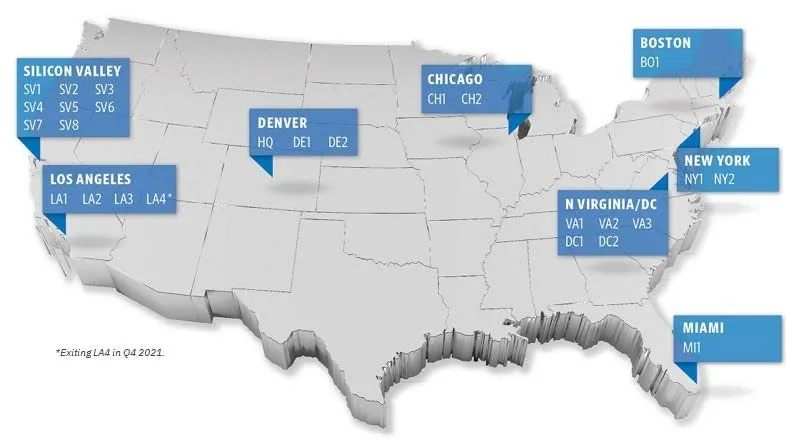 Mapa del Centro de Datos CoreSite Realty