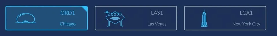 CoreWeave Data Center Regiones ORD1 Chicago LAS1 Las Vegas LGA1 Ciudad de Nueva York representada por iconos