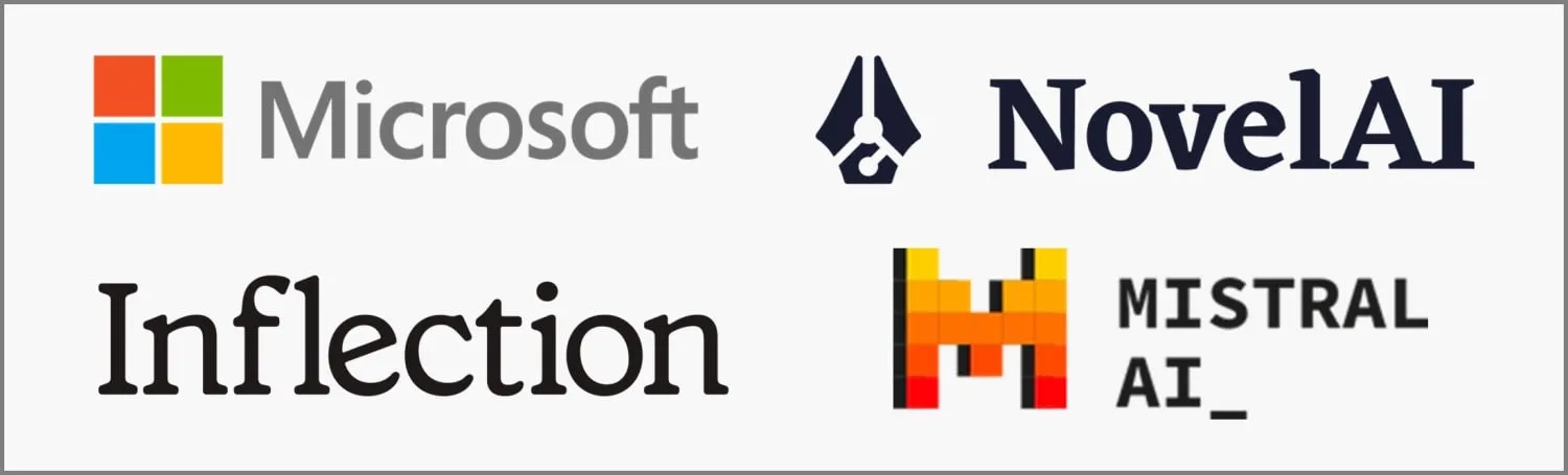 Clientes Empresas de IA Microsoft NovelAI Inflection Mistral Logo lado a lado