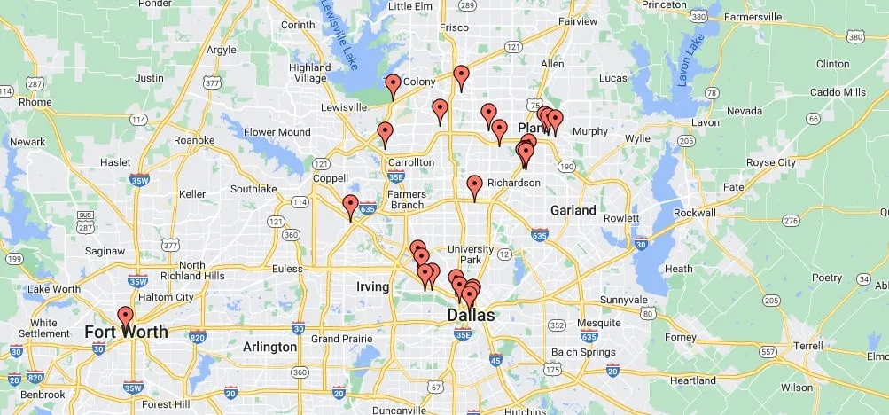 Ejemplos de mapas de colocación de centros de datos de Dallas