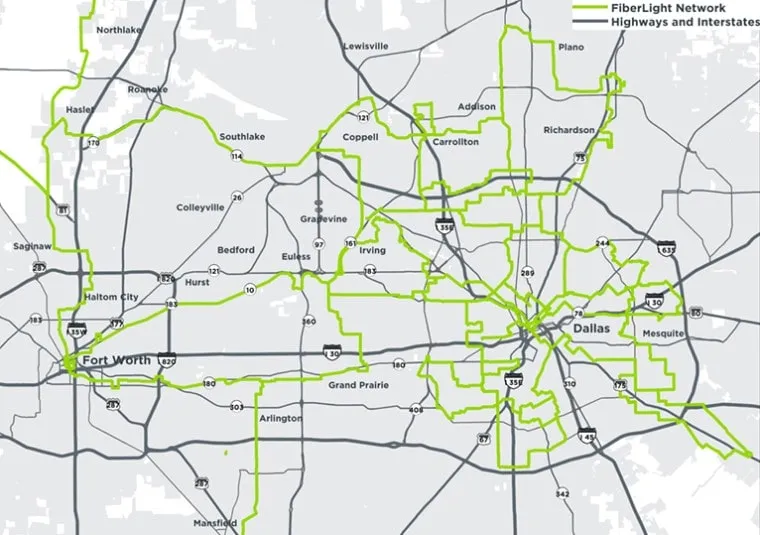 Mapa de la red de fibra de Dallas Fort Worth