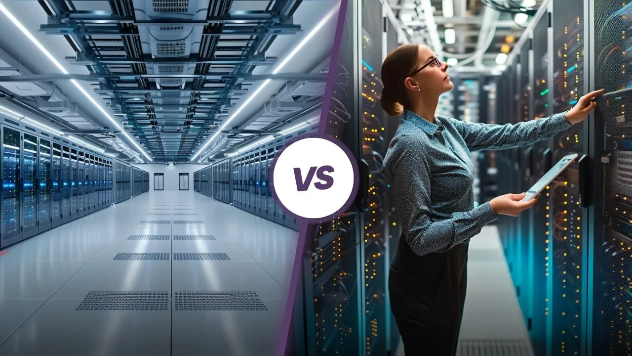 Diferencias entre centro de datos de comparación de colocación tradicional y administrada vs infraestructura de servidores