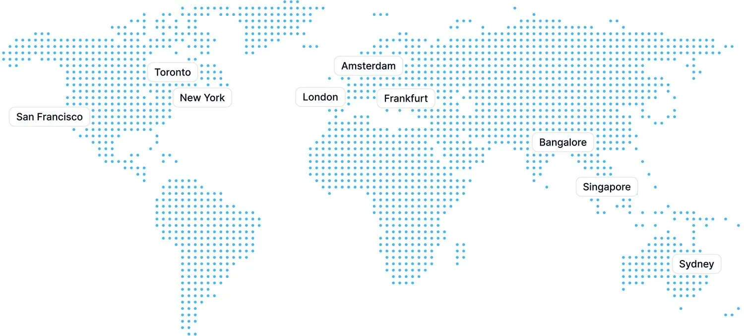 Las regiones y centros de datos de DigitalOcean se muestran en un mapa a partir de 2023