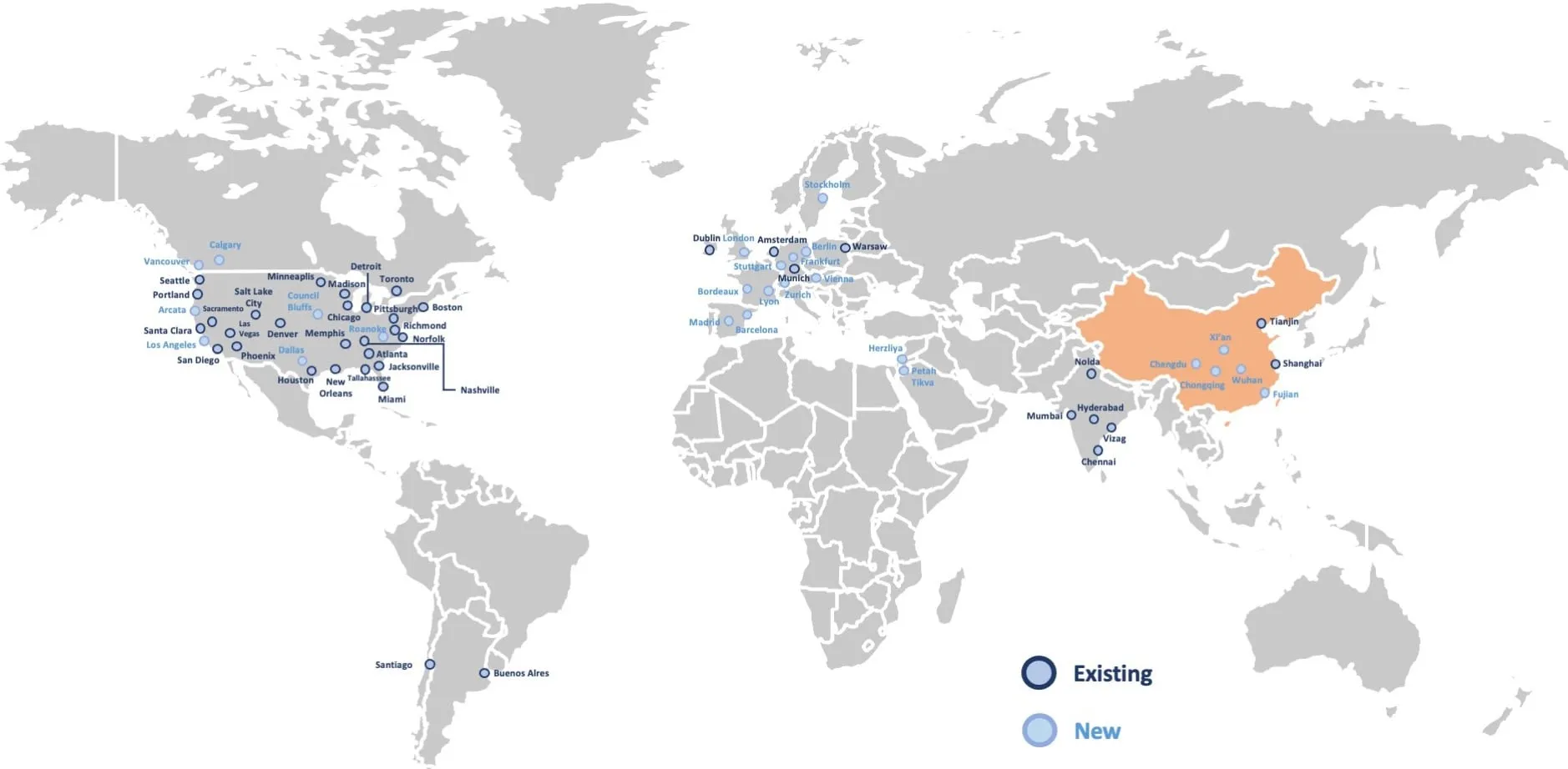 Mapa del centro de datos global de la Alianza EdgeConneX
