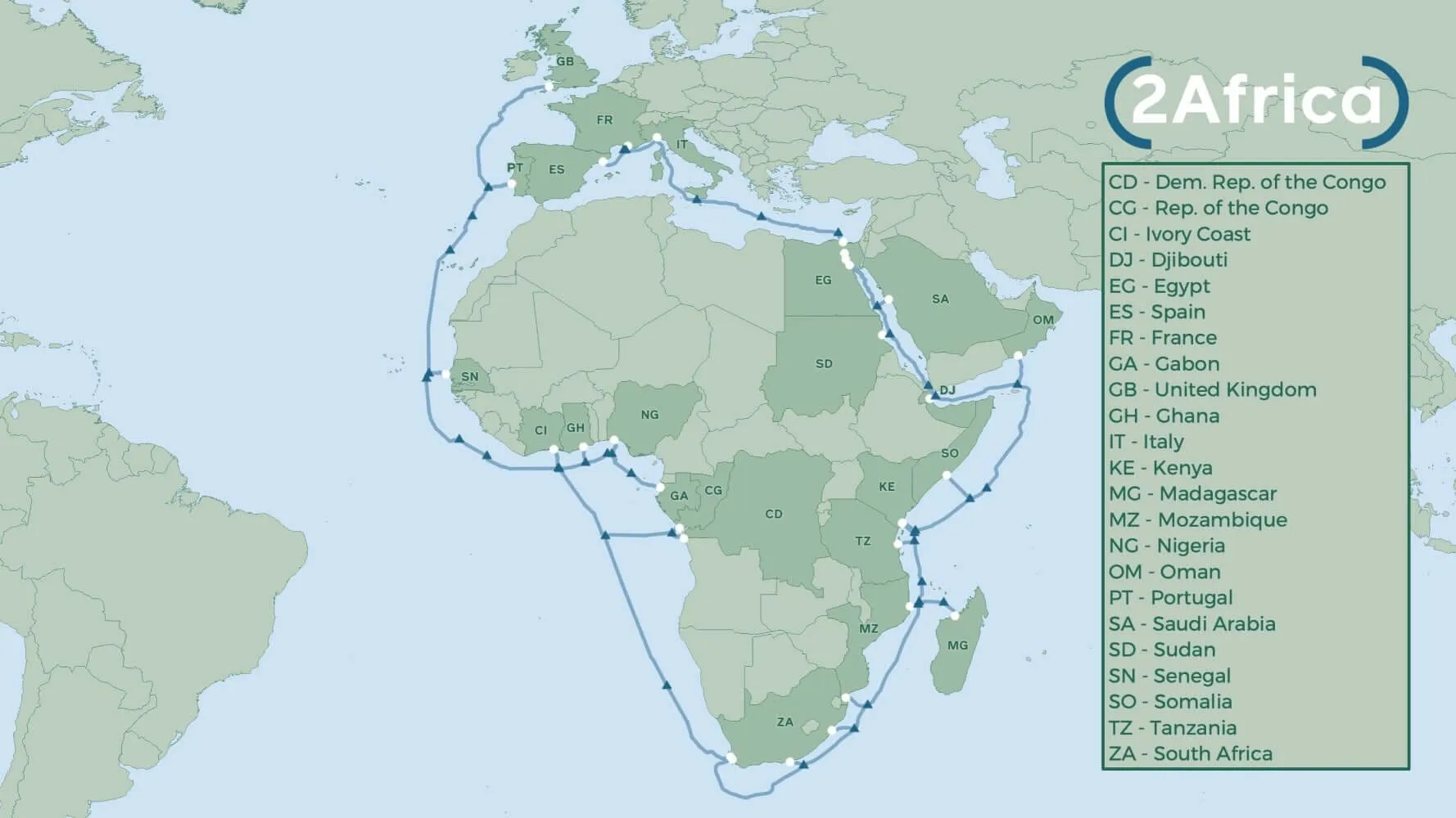 Mapa Equinix 2Africa Subsea Cable Génova Milán
