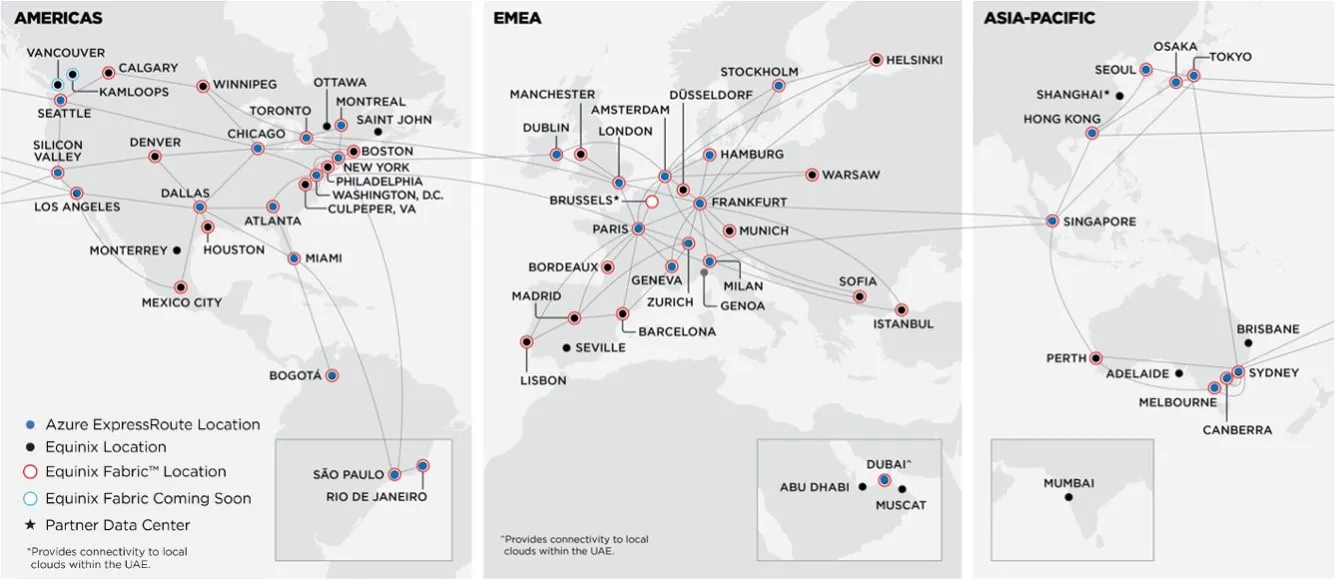 Equinix Azure ExpressRoute Locations Map