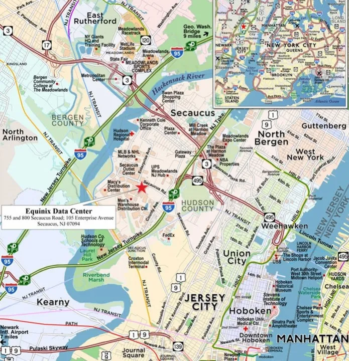 Equinix Data Center Location Map 755 and 800 Secaucus Road Secaucus New Jersey near New York City
