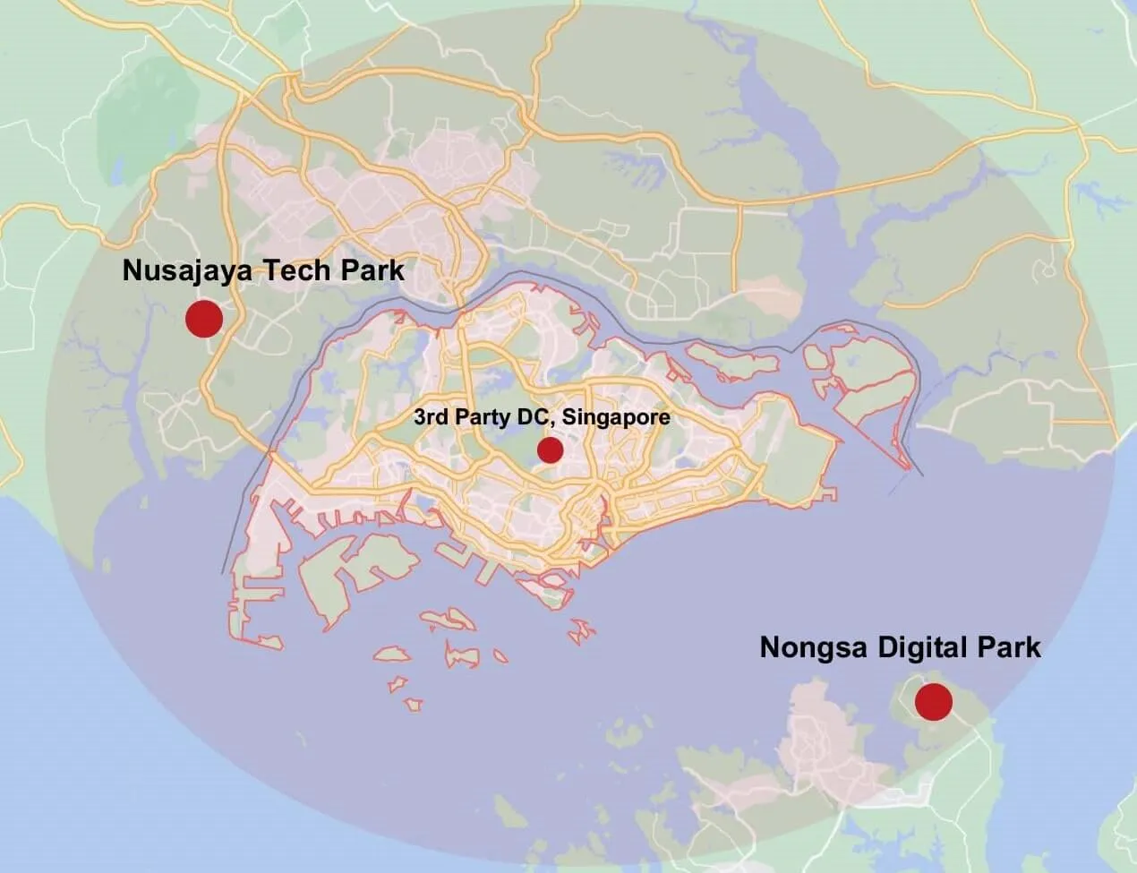 Mapa del centro de datos GDS Singapur Indonesia Malasia