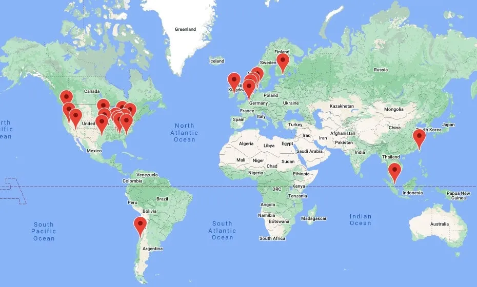 Mapa de ubicaciones de Google Cloud Data Center