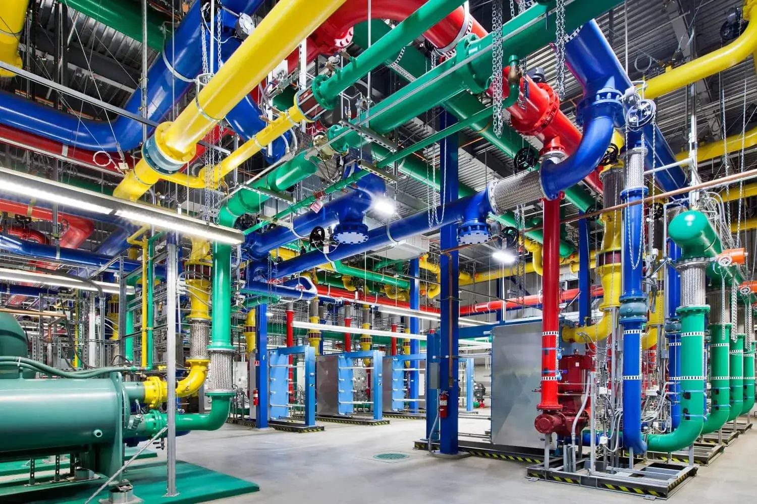 Google Data Center in The Dalles Oregon showing Pipes to Supply Cold Water for Cooling