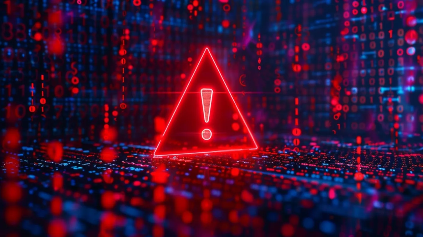 Gestión de Incidentes Triángulo Rojo de Advertencia y Signo de Exclamación Encapsulados en Código Binario