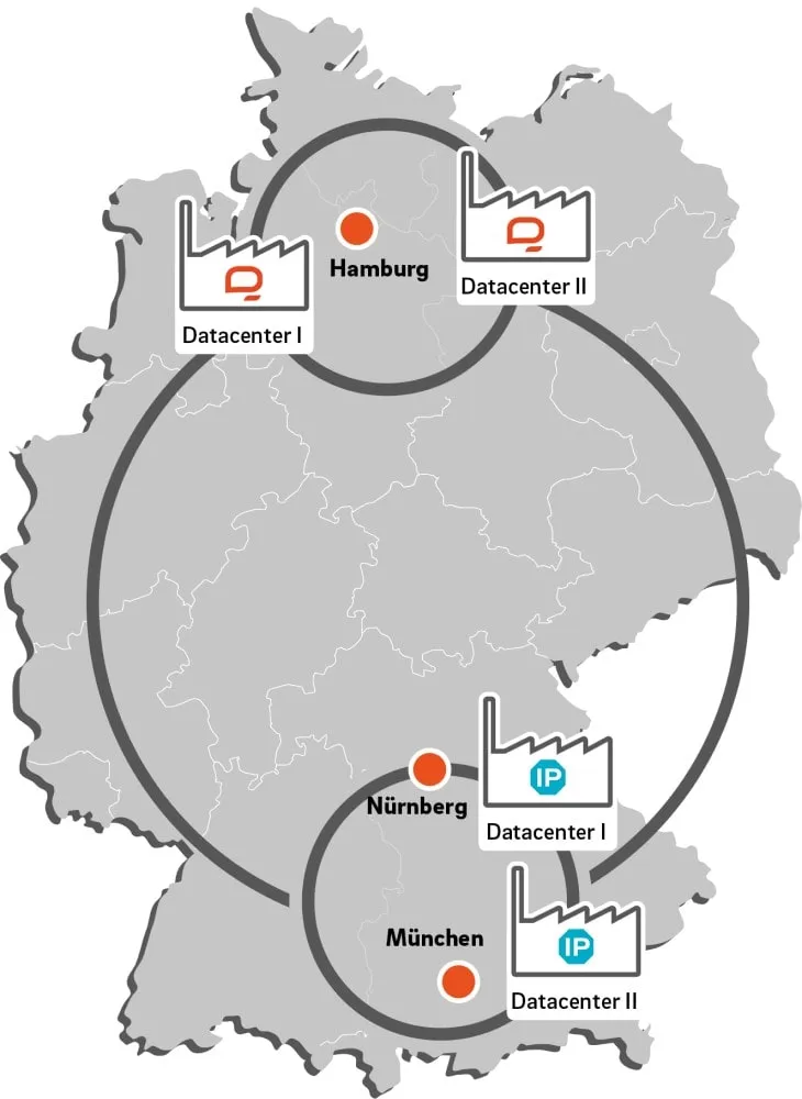IP Exchange q.más allá de Nuremberg Múnich Alemania Mapa del centro de datos