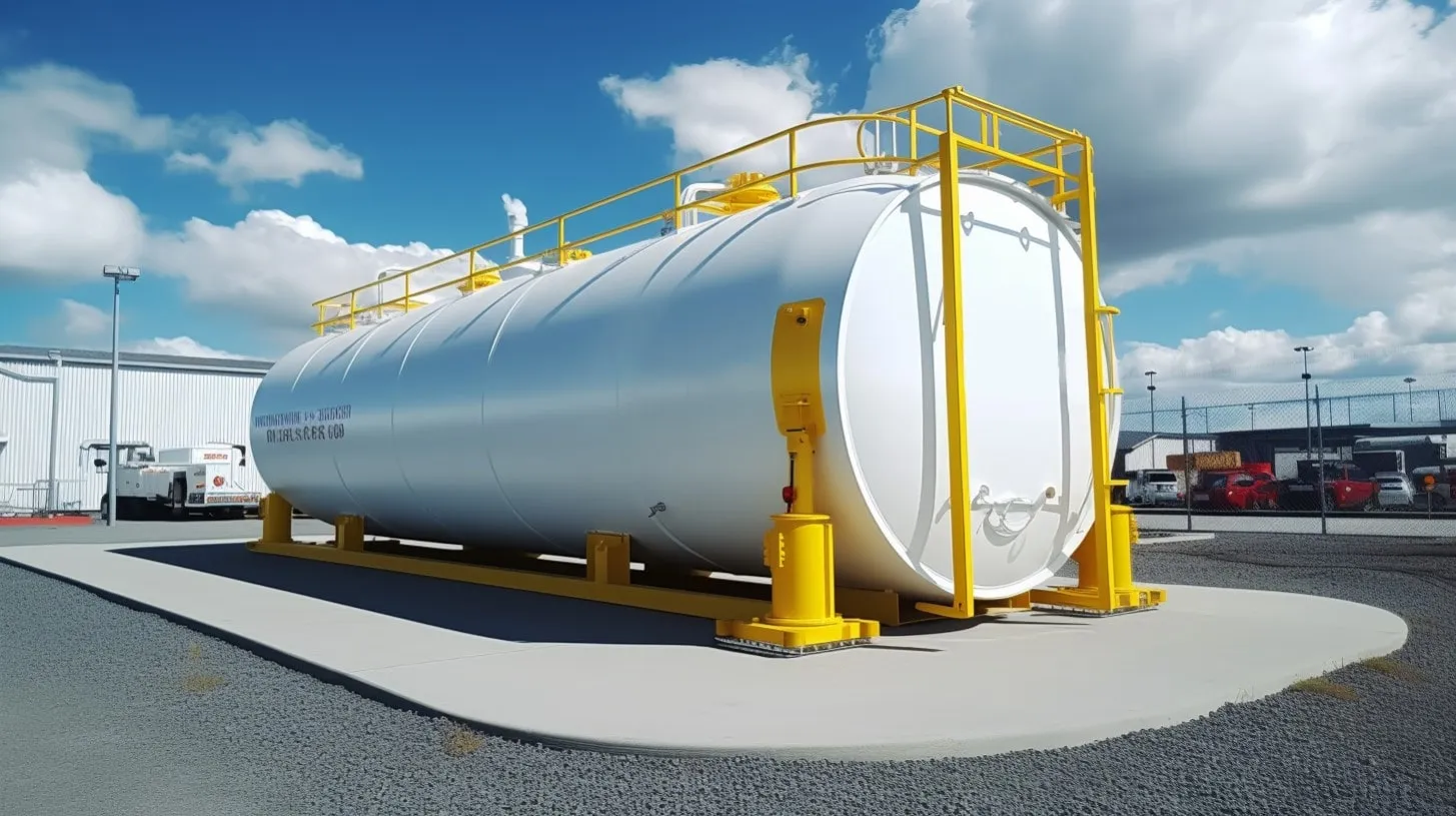 Cylindrical Fuel Storage Tank on Concrete Pad for Diesel Backup Power