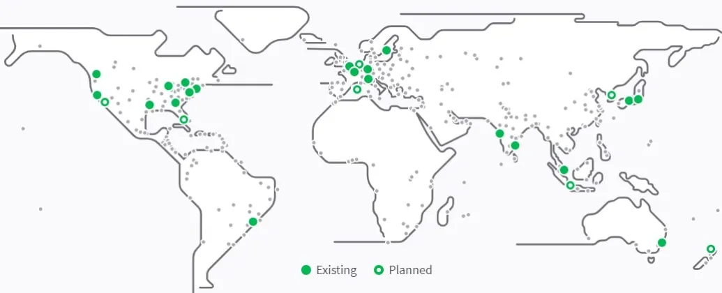 Centros de datos de las regiones de Linode Akamai mostrados en el mapa para 2023