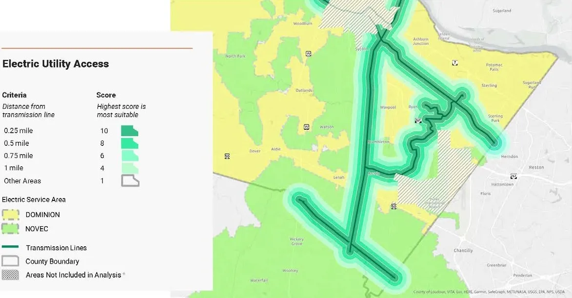 Mapa de acceso a servicios eléctricos del condado de Loudoun