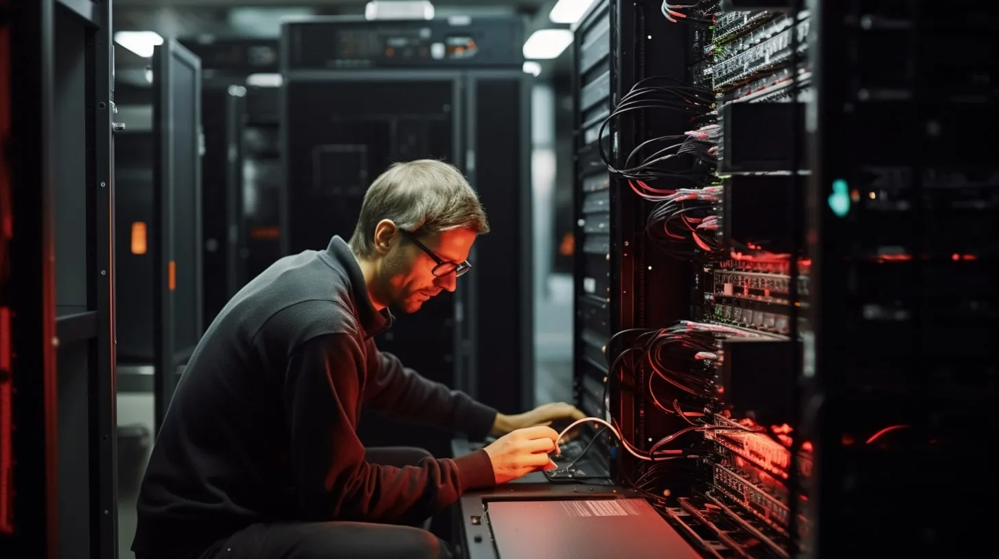 Empresa trabaja en el traslado de equipos de TI en un centro de datos con poca iluminación para un cliente