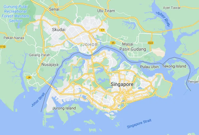 Mapa de Johor Malasia y Singapur