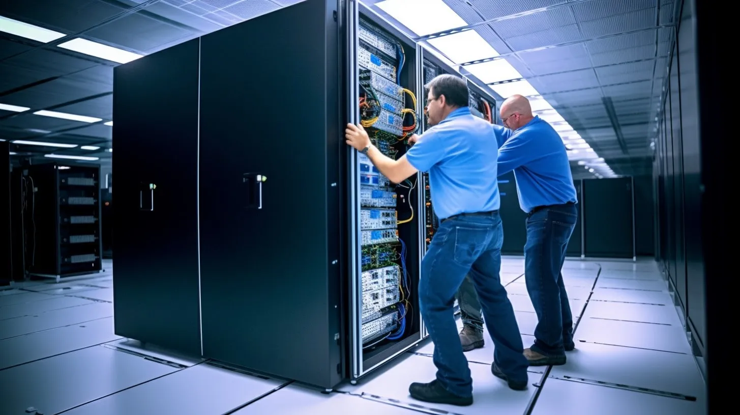 Mover gabinete rack de hardware de TI en piso elevado de centro de datos