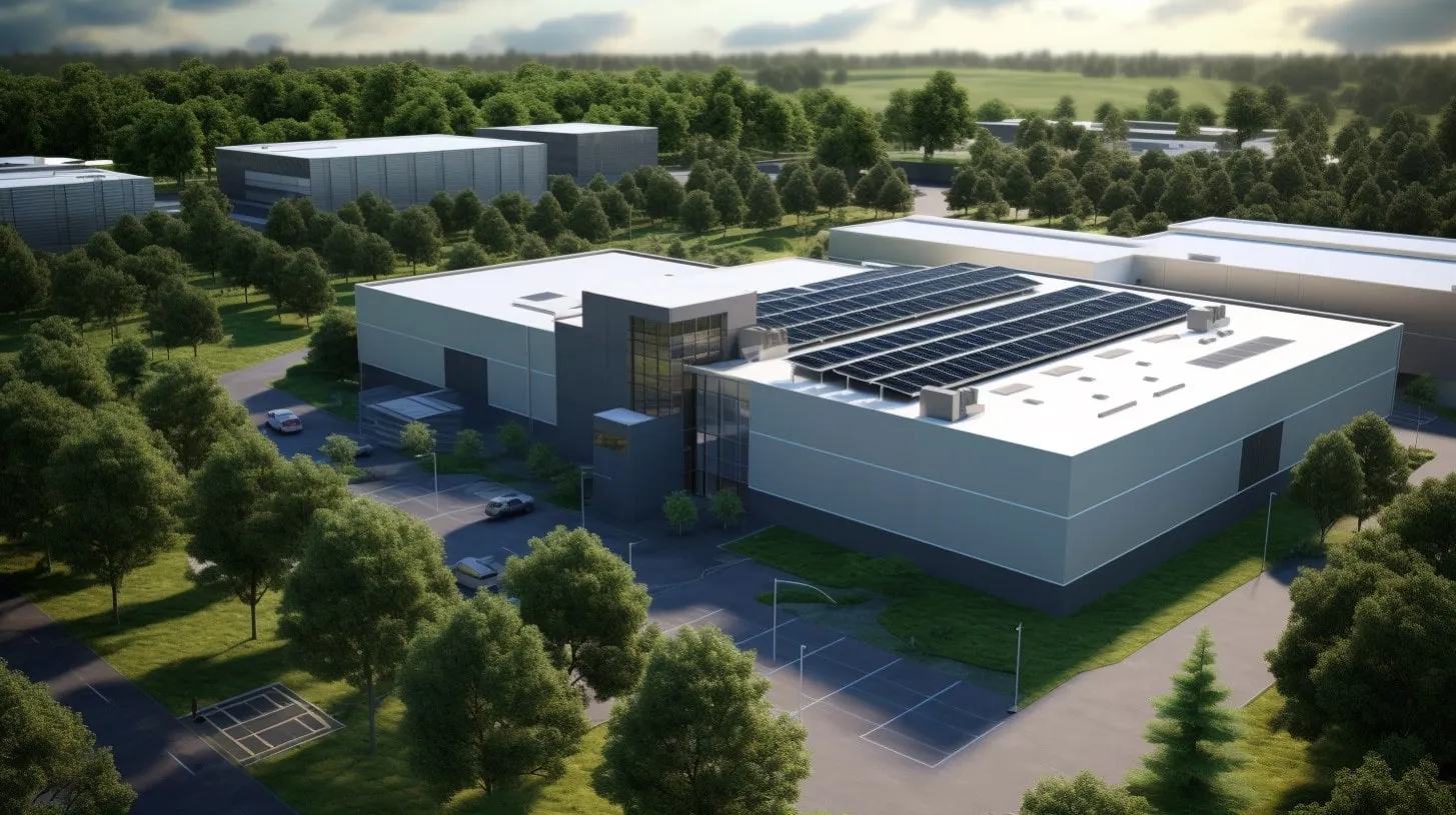 Campus del centro de datos cubierto por todos lados con paisajismo verde