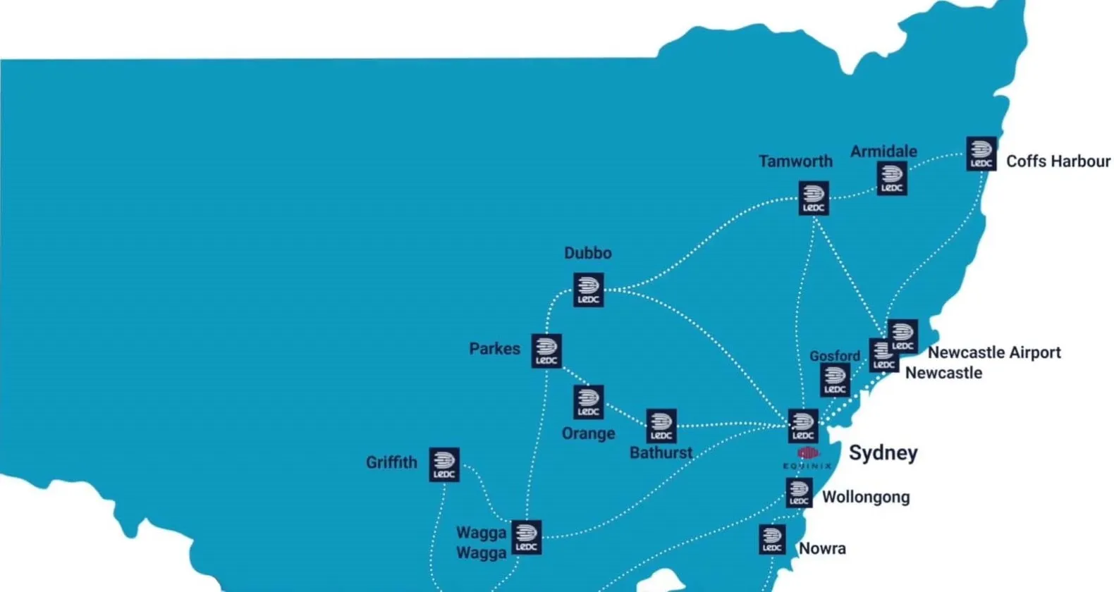 Mapa de centros de datos de Nueva Gales del Sur (NSW) Centros de datos de vanguardia