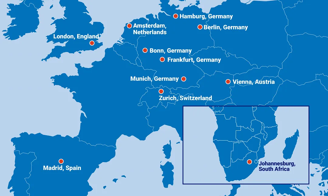 Mapa de NTT Global Data Centers Europa