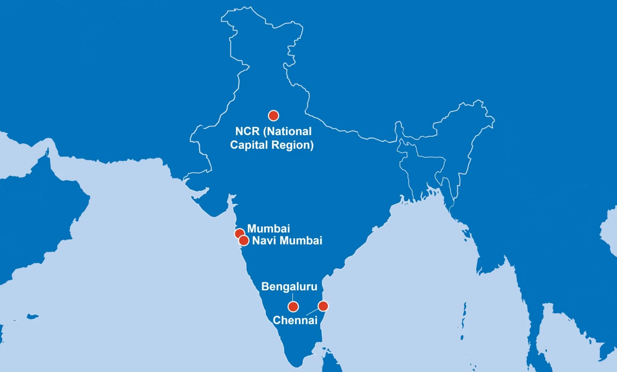 Mapa de cobertura de GDC India de NTT Global Data Centers