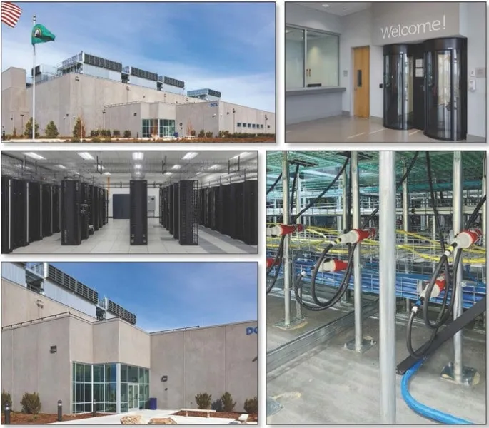 Collage de espacios de salas de servidores de NTT Quincy Grant County Washington Computing Facility