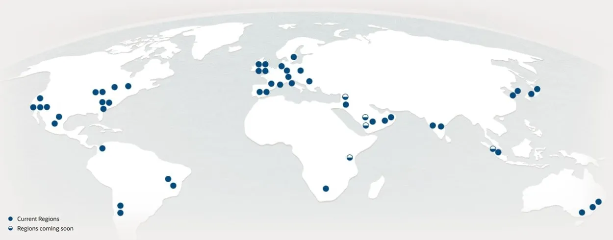 Mapa de Regiones y Centros de Datos de Oracle Cloud Actuales y Próximamente 2024