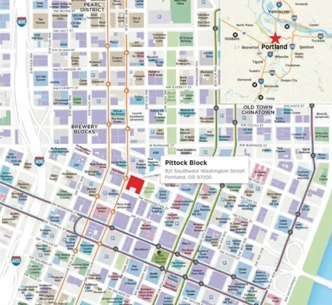 Pittock Block Location Map 921 SW Washington Street Portland Oregon Datacenter