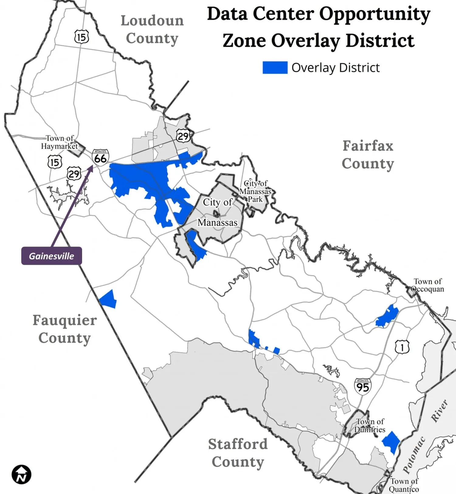 Mapa de Manassas y Gainesville del condado de Prince William
