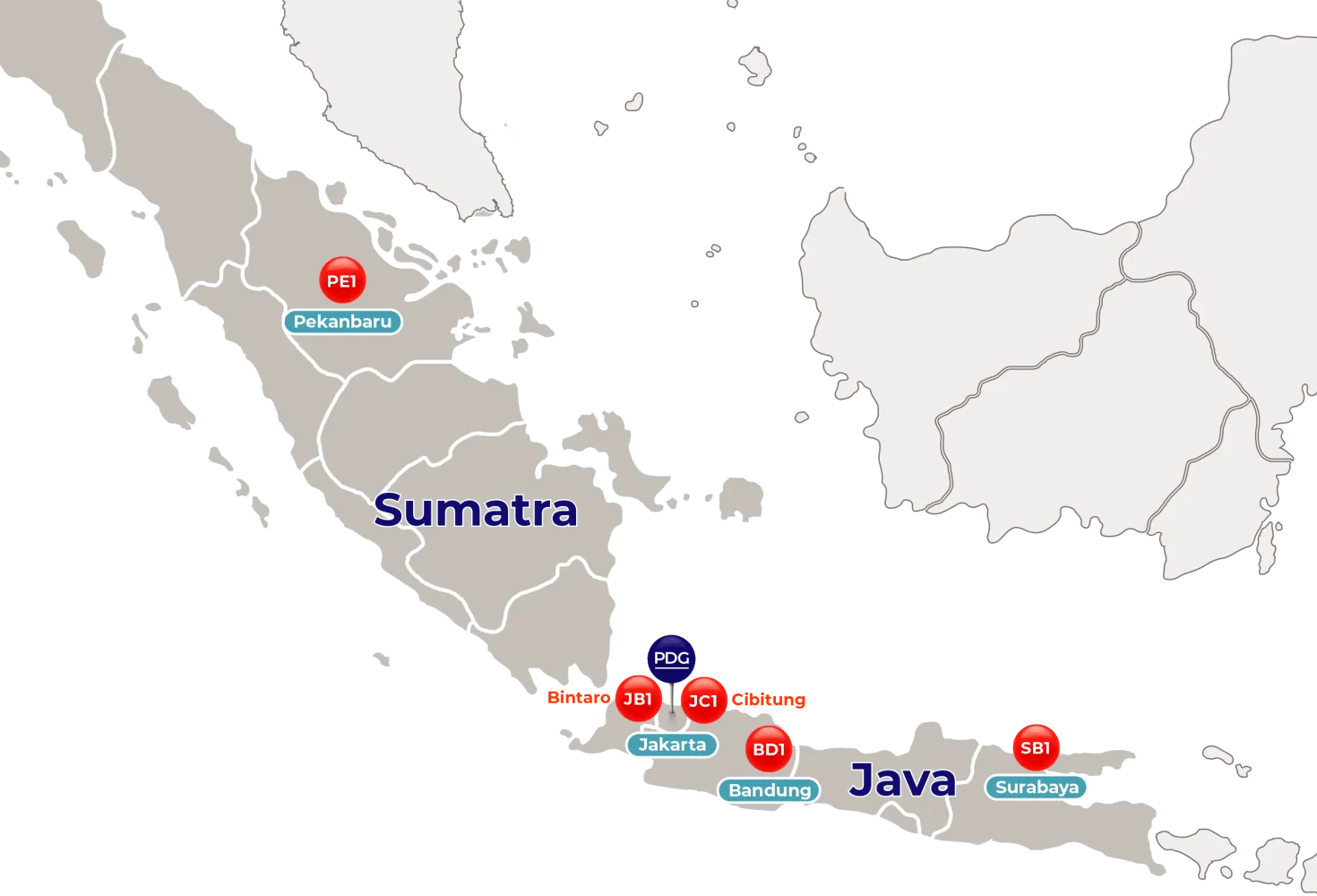 Mapa del centro de datos de Princeton Digital Group Indonesia