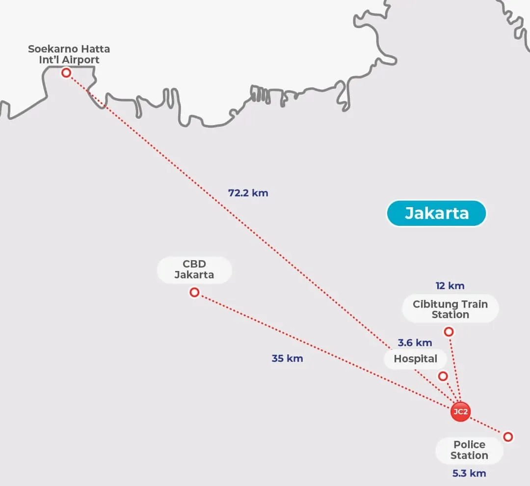 Mapa del centro de datos Princeton Digital Group Indonesia Jakarta Cibitung JC2