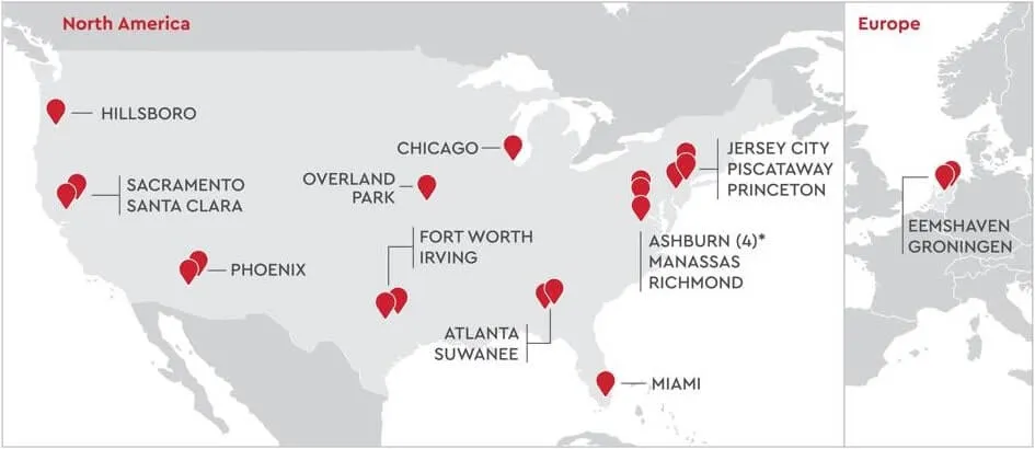 Mapa del Portafolio de Centros de Datos QTS Realty Trust