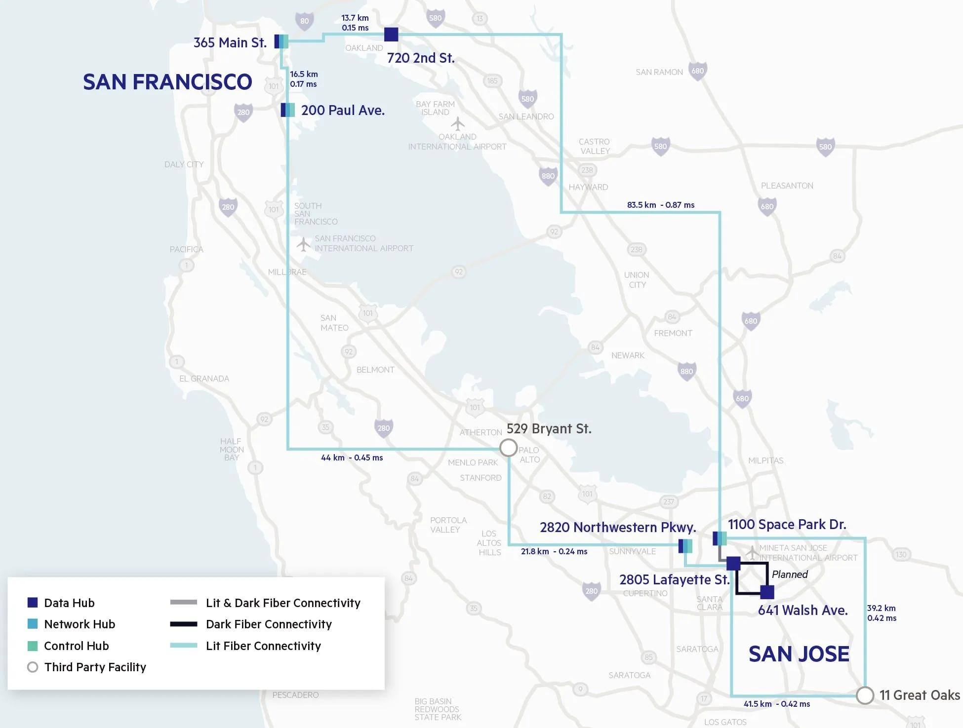 Mapa de conectividad del centro de datos de San Francisco California Digital Realty