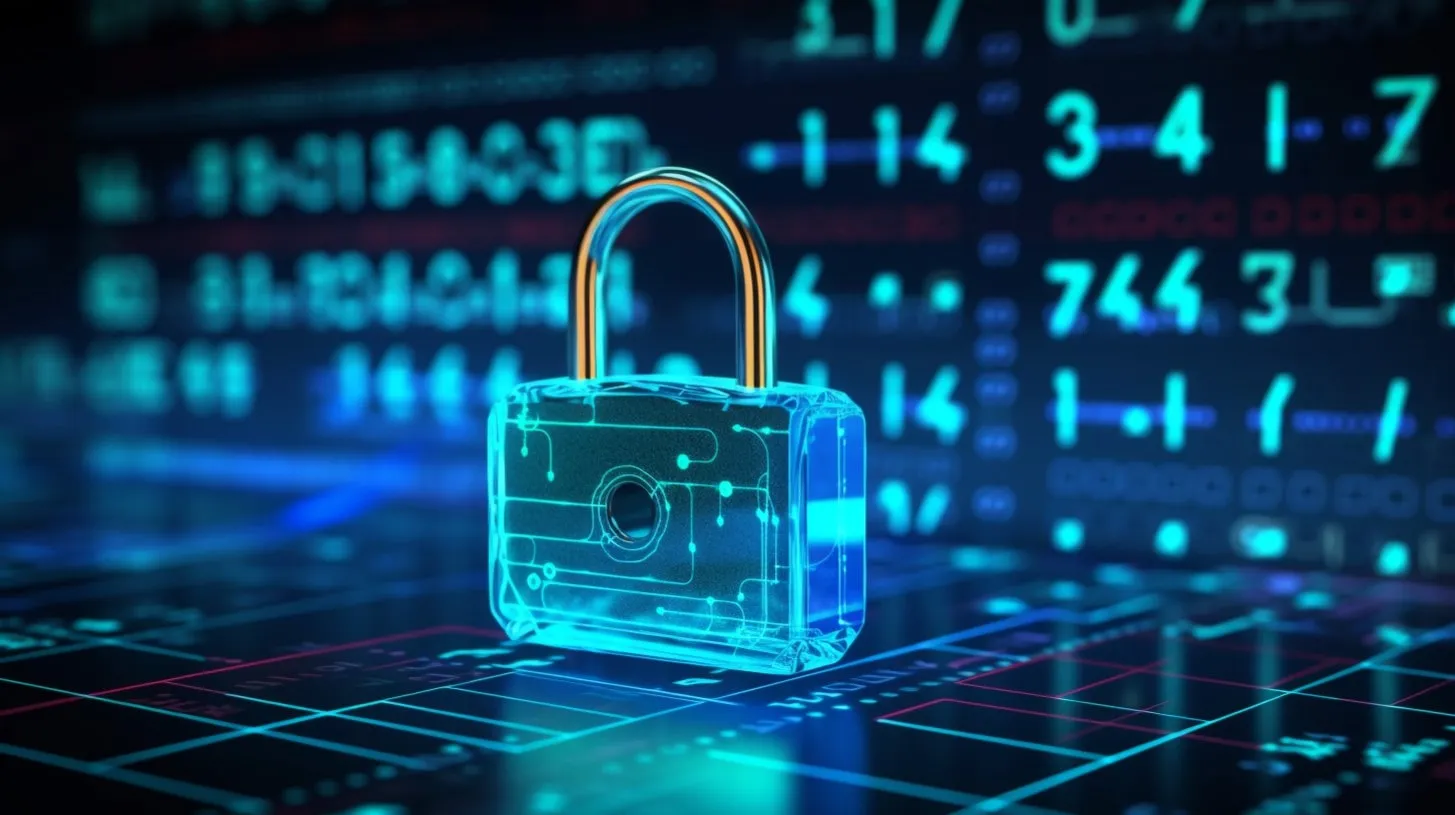 Centros de datos seguros Bloqueo digital Red binaria azul brillante