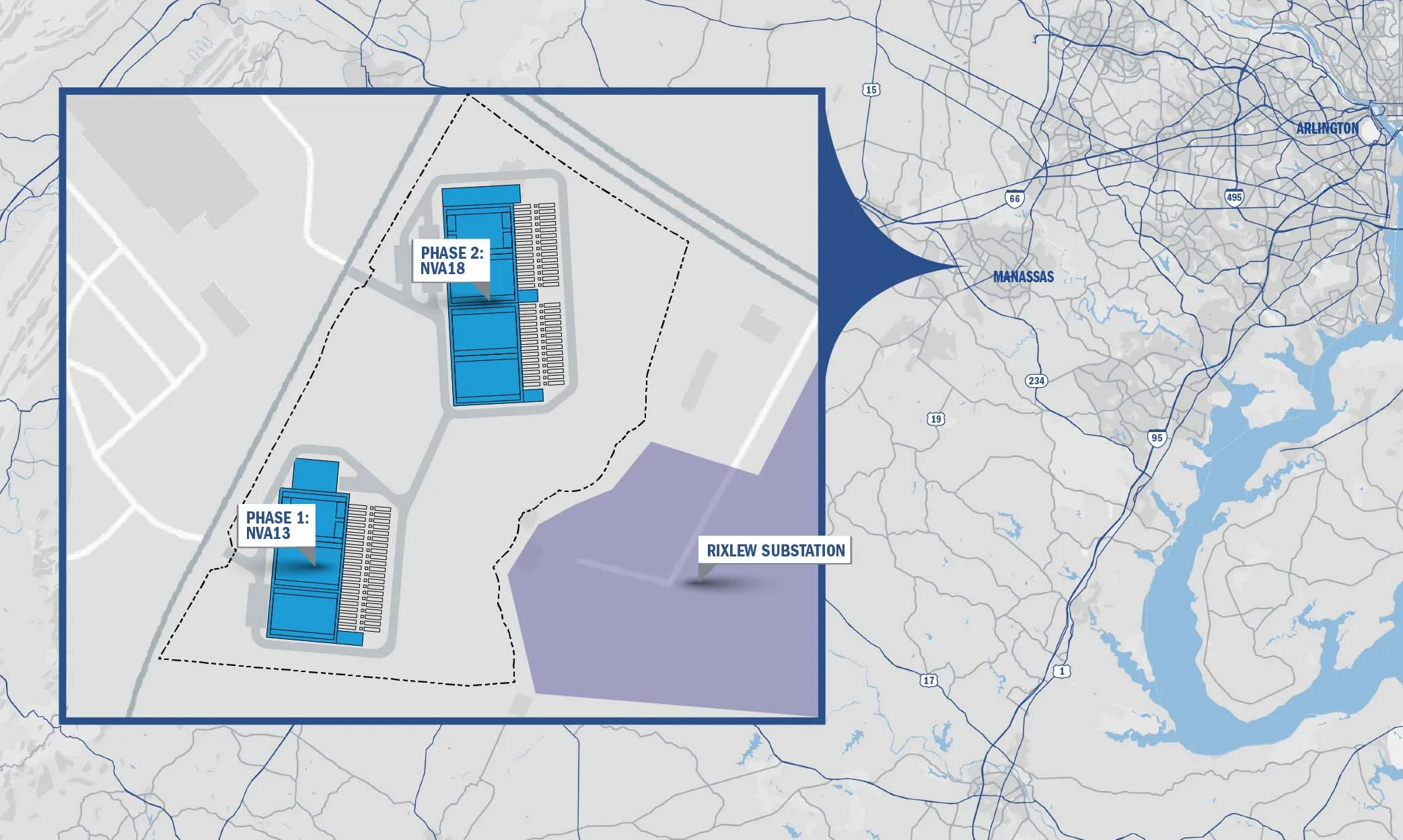 STACK Infrastructure NVAL3 Data Center Manassas Virginia Mapa
