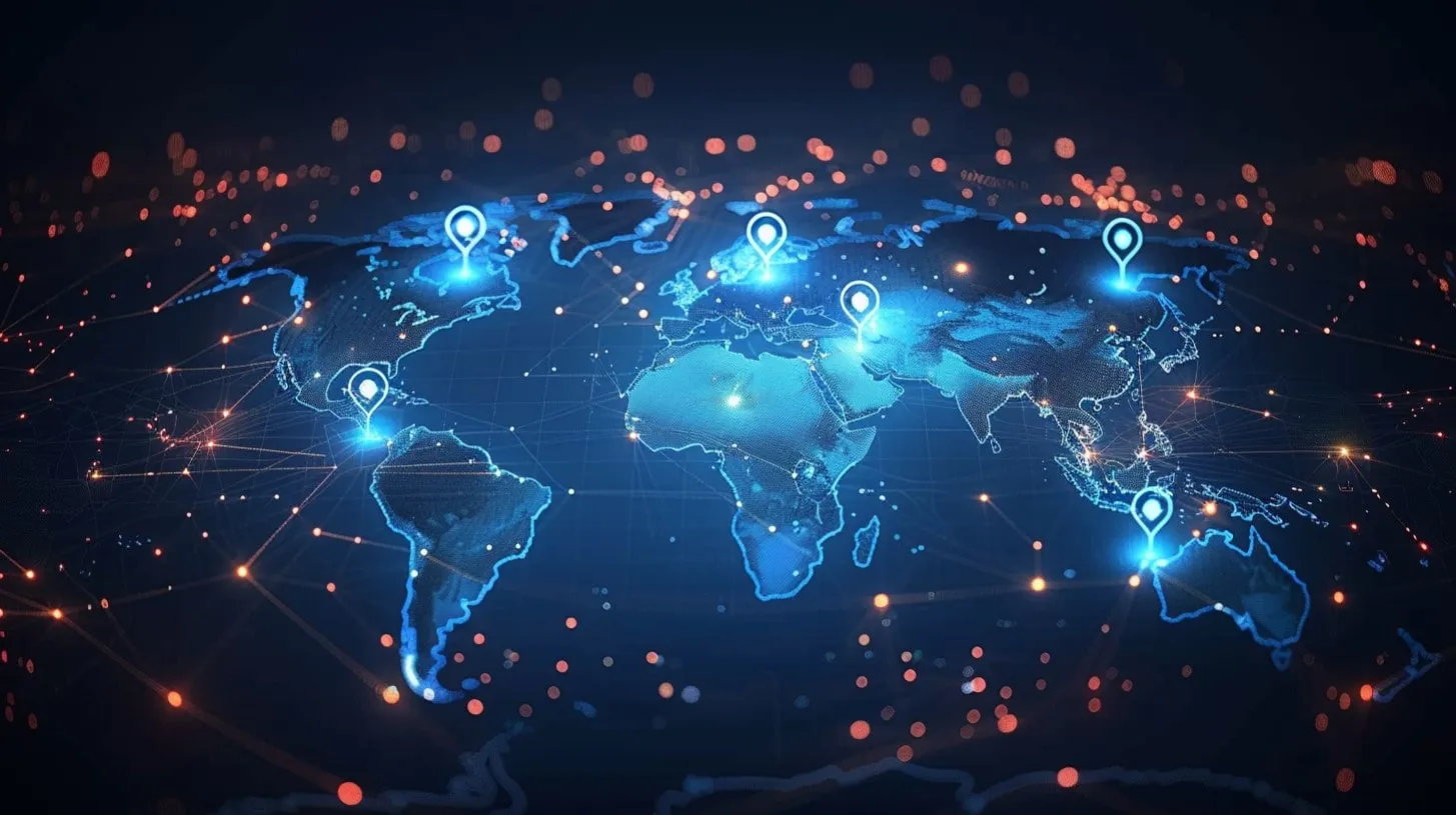 Pines de ubicación del mapa mundial de ubicación de Tik Tok Datacenter a nivel mundial