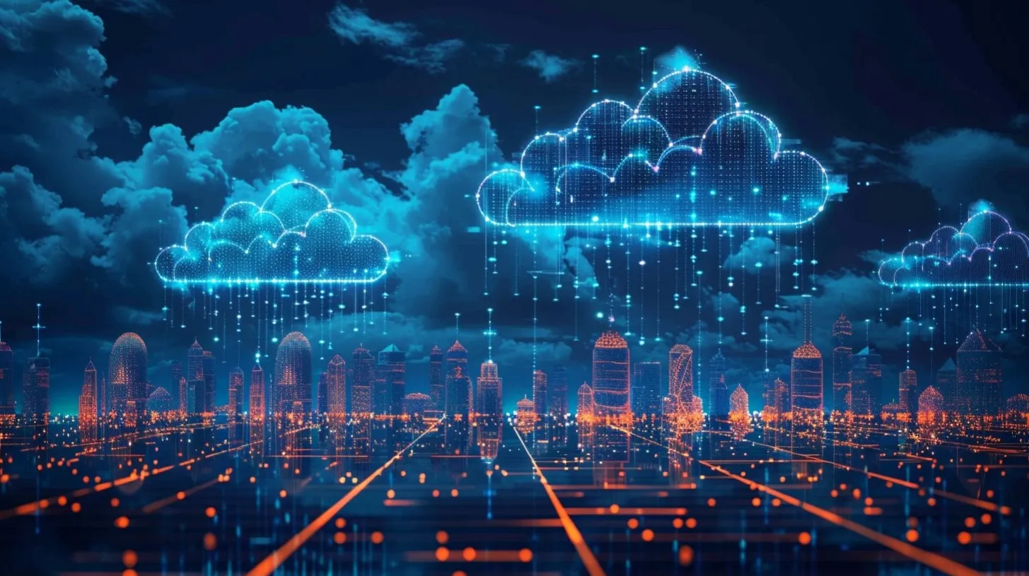 Casos de uso de paisaje urbano híbrido de infraestructura multinube con gotas de lluvia digitales de claridad de información